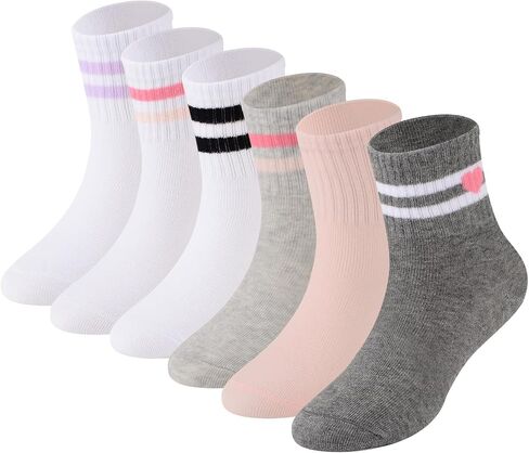 6 Pairs Kids Socks Cotton School Sports Sock with Sweet Stripes Hearts, Kids Casual Stretchy Socks 3-12 Years in Saudi Arabia