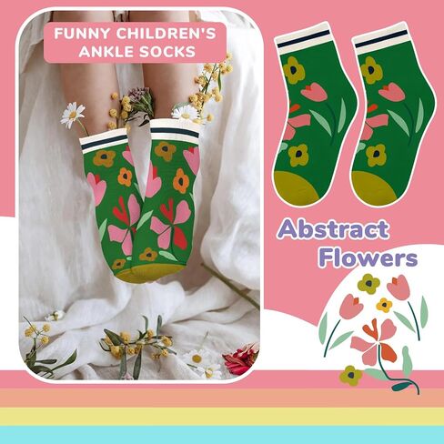 Floral Socks Girls Ankle Print Patterned Funny Cute Kids Novelty Socks 2-8Y Unique Birthday Gift 6 Pairs in Saudi Arabia