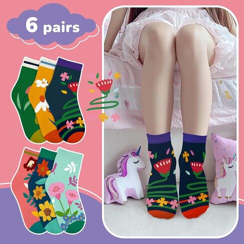 Floral Socks Girls Ankle Print Patterned Funny Cute Kids Novelty Socks 2-8Y Unique Birthday Gift 6 Pairs in Saudi Arabia