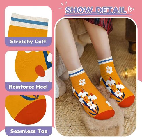 Floral Socks Girls Ankle Print Patterned Funny Cute Kids Novelty Socks 2-8Y Unique Birthday Gift 6 Pairs in Saudi Arabia