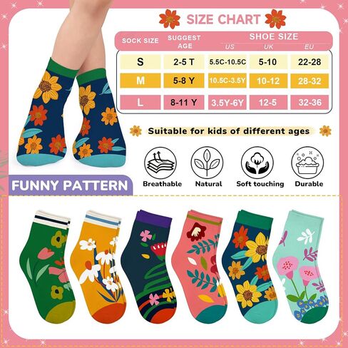 Floral Socks Girls Ankle Print Patterned Funny Cute Kids Novelty Socks 2-8Y Unique Birthday Gift 6 Pairs in Saudi Arabia