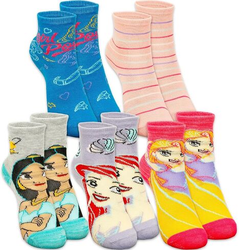 Disney Princess Socks for Kids - Bundle with 5 Pairs of Crew Socks Size 7-10 Plus Stickers, More | Disney Princess Gift Set for Girls Ages 4-6 in Kuwait