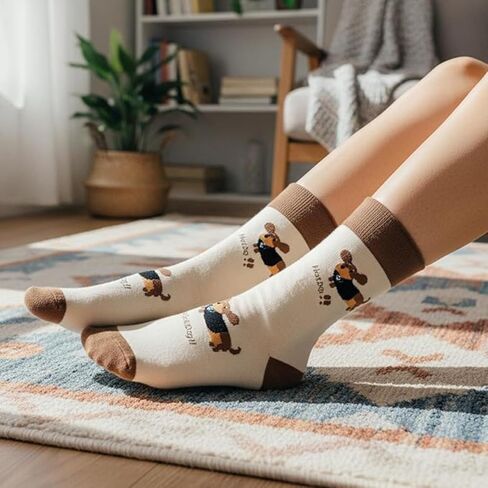 4 أزواج من الجوارب النسائية اللطيفة المطبوعة على شكل كلب ألماني، جوارب كاجوال ناعمة ومريحة للارتداء اليومي، هدية ممتعة بنمط الكلب الجديد لمحبي الكلاب in Kuwait