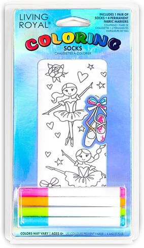 Living Royal Coloring Socks, Unisex 100% Polyester Funny Socks, Gifts for Kids, One Size Fits Most, Includes 4 Fabric Markers in Saudi Arabia