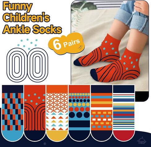 Kids Socks Ankle Fun Colorful Patterned Novelty Socks for Girls and Boys Soft Comfy Cotton Unisex 6 Pairs 9-14Y in Saudi Arabia