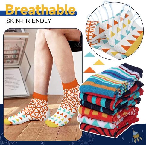 Kids Socks Ankle Fun Colorful Patterned Novelty Socks for Girls and Boys Soft Comfy Cotton Unisex 6 Pairs 9-14Y in Saudi Arabia
