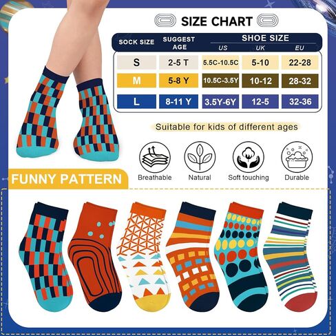 Kids Socks Ankle Fun Colorful Patterned Novelty Socks for Girls and Boys Soft Comfy Cotton Unisex 6 Pairs 9-14Y in Saudi Arabia