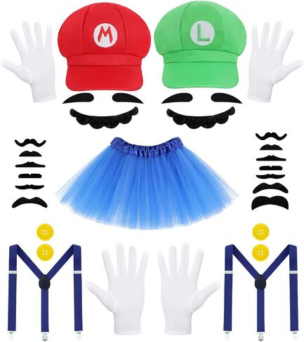Oumbivil Plumber Costume Adult Men & Women Super Bros Costume Accessories Set for Halloween Party in Saudi Arabia