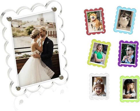 Lovemolly 6-Pack Petal Shaped Acrylic Magnetic Photo Frames – Colorful Double-Sided Refrigerator Picture Holder for Fujifilm Instax Mini & Polaroid, 2.36×3.54 Inch Clear Mini Magnet Display, 6 Colored Blocks in Saudi Arabia