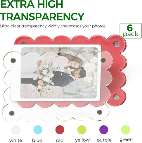 Lovemolly 6-Pack Petal Shaped Acrylic Magnetic Photo Frames – Colorful Double-Sided Refrigerator Picture Holder for Fujifilm Instax Mini & Polaroid, 2.36×3.54 Inch Clear Mini Magnet Display, 6 Colored Blocks in Saudi Arabia