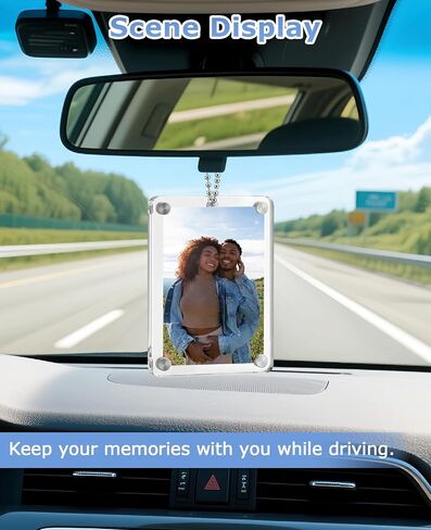 4pcs Car Hanging Photo Holder with Magnetic Frame for Rear View Mirror – Personalized Acrylic Picture Display Car Accessories in Saudi Arabia