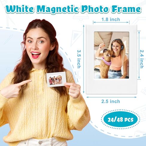 Mototo 24 حزمة إطار الصورة المغناطيسي لFujifilm Instax 2.5x3.5in طاولة صغيرة إطار الصورة حامل الثلاجة مغناطيس إطارات الصور للثلاجة المدرسة مكتب المحفظة حجم إطارات الصور، أبيض in Kuwait