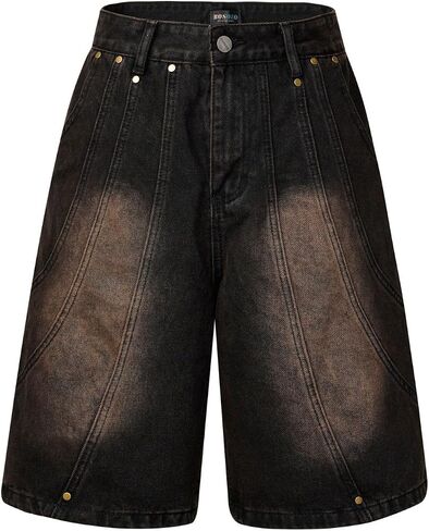 Jorts Y2k Distressed Denim Shorts Vintage Wide Leg Short Pants Grunge Streetwear Men Cropped Jeans Unisex Fashion in Kuwait