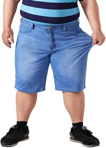Plus Size Jeans Shorts for Men 50-56 Stretchy Lightweight Summer Straight Leg Denim Shorts in Saudi Arabia