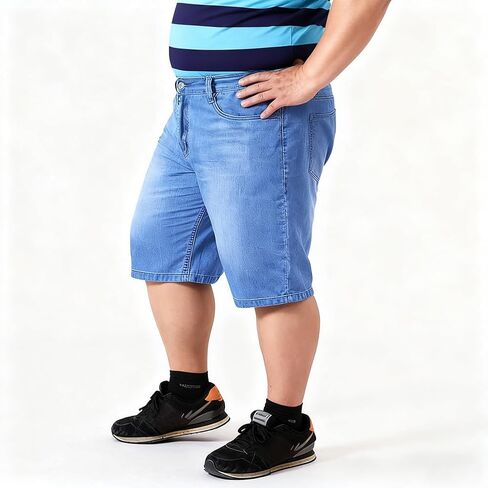 Plus Size Jeans Shorts for Men 50-56 Stretchy Lightweight Summer Straight Leg Denim Shorts in Saudi Arabia