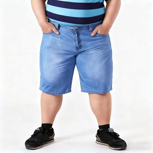 Plus Size Jeans Shorts for Men 50-56 Stretchy Lightweight Summer Straight Leg Denim Shorts in Saudi Arabia