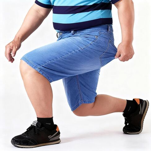 Plus Size Jeans Shorts for Men 50-56 Stretchy Lightweight Summer Straight Leg Denim Shorts in Saudi Arabia