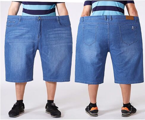 Plus Size Jeans Shorts for Men 50-56 Stretchy Lightweight Summer Straight Leg Denim Shorts in Saudi Arabia