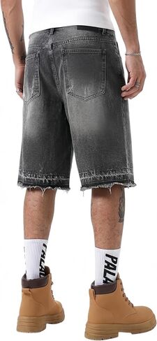 شورت جينز رجالي من حجر الراين ستار آند كروس، Y2K Hip Hop فضفاض Jorts، شورت جينز مغسول برسومات قوطي للرجال in Kuwait