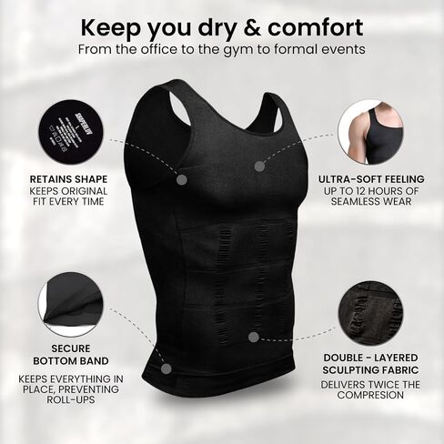 SHAPERLUV Mens Compression Shirt Tank Top 2.0 Sleeveless Body Shaper - Compression Shirts for Men Shapewear Undershirt in Kuwait