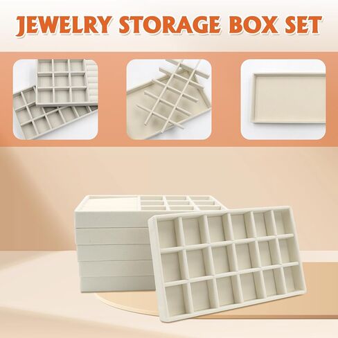 6 Pcs Velvet Jewelry Organizer Trays for Drawers Stackable Jewelry Display Tray for Storage Display Case with Removable Dividers for Rings Earrings Necklaces Bracelets (Beige) in Saudi Arabia