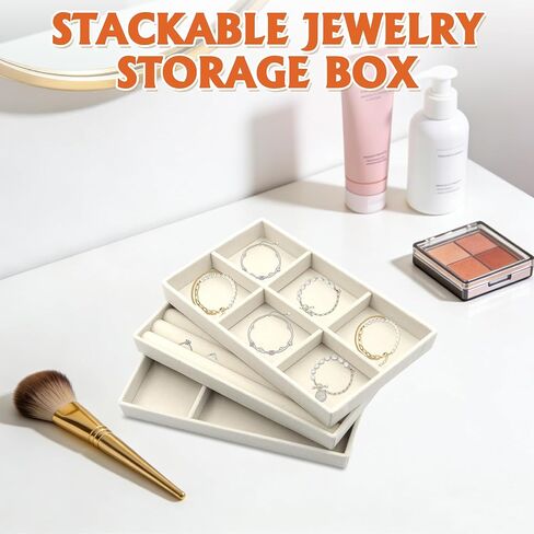 6 Pcs Velvet Jewelry Organizer Trays for Drawers Stackable Jewelry Display Tray for Storage Display Case with Removable Dividers for Rings Earrings Necklaces Bracelets (Beige) in Saudi Arabia