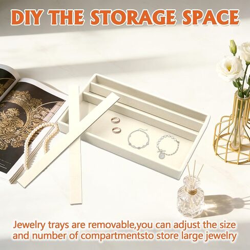 6 Pcs Velvet Jewelry Organizer Trays for Drawers Stackable Jewelry Display Tray for Storage Display Case with Removable Dividers for Rings Earrings Necklaces Bracelets (Beige) in Saudi Arabia