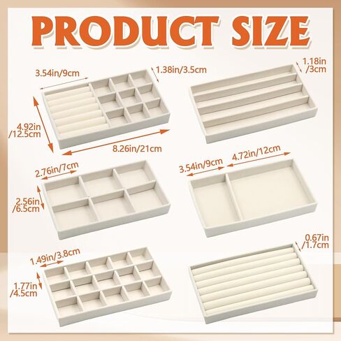 6 Pcs Velvet Jewelry Organizer Trays for Drawers Stackable Jewelry Display Tray for Storage Display Case with Removable Dividers for Rings Earrings Necklaces Bracelets (Beige) in Saudi Arabia