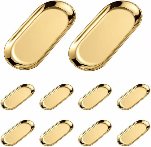 10 Pack 7 Inch Gold Decorative Tray, 1mm Thickened Oval Stainless Steel Jewelry Dish, Cosmetics Organizer Bathroom Clutter Serving Platter, Small Storage Brass Tray, Bandejas Decorativas in Saudi Arabia