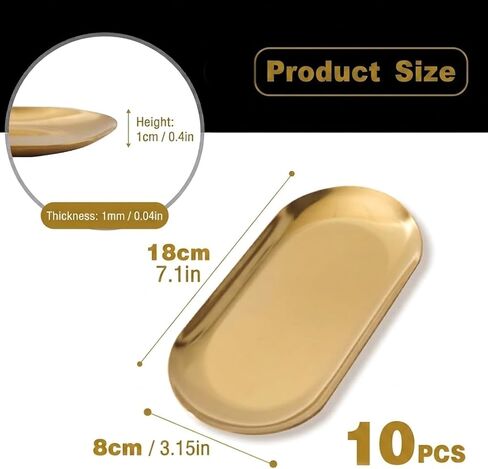 10 Pack 7 Inch Gold Decorative Tray, 1mm Thickened Oval Stainless Steel Jewelry Dish, Cosmetics Organizer Bathroom Clutter Serving Platter, Small Storage Brass Tray, Bandejas Decorativas in Saudi Arabia