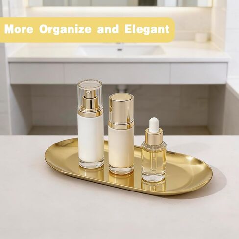 10 Pack 7 Inch Gold Decorative Tray, 1mm Thickened Oval Stainless Steel Jewelry Dish, Cosmetics Organizer Bathroom Clutter Serving Platter, Small Storage Brass Tray, Bandejas Decorativas in Saudi Arabia