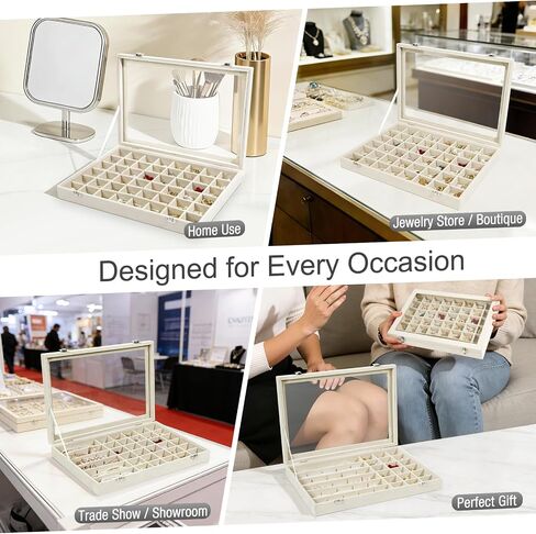 48 Grid Velvet Stud Earring Organizer Storage Tray, Adjustable Earring Holder Organizer with Clear Lid, Jewelry Display Box for Earrings, Rings, Necklaces and Studs, Gift for Women and Girls in Saudi Arabia