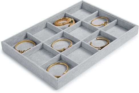 12 Grids Velvet Jewelry Tray Bracelet Trays Bangle Holder for Bracelet Bangle Earring Ring Display Storage (Gray) in Kuwait