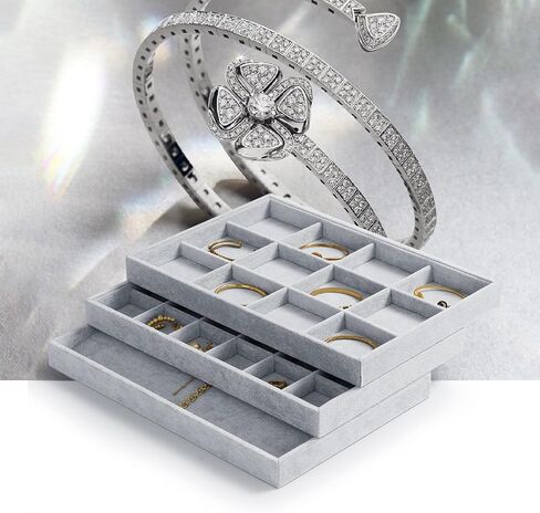 12 Grids Velvet Jewelry Tray Bracelet Trays Bangle Holder for Bracelet Bangle Earring Ring Display Storage (Gray) in Kuwait