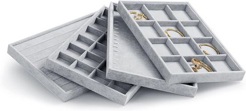 12 Grids Velvet Jewelry Tray Bracelet Trays Bangle Holder for Bracelet Bangle Earring Ring Display Storage (Gray) in Kuwait