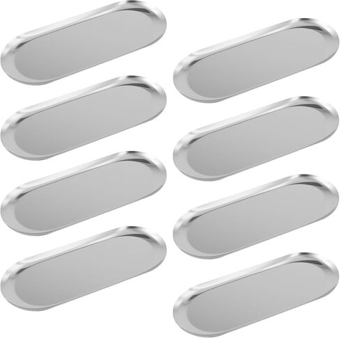 8 Pack 12 x 5 Inch Oval Stainless Steel Decorative Tray, Silver, Metal Serving Jewelry Tray for Bathroom Makeup in Kuwait