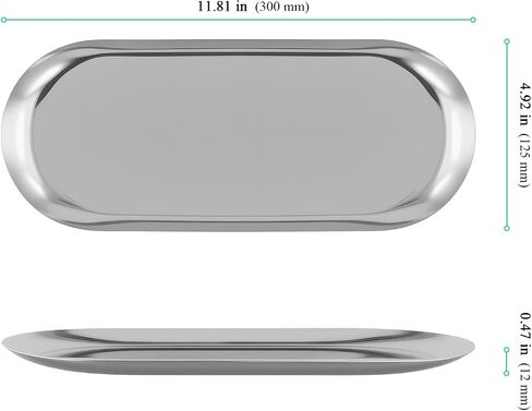 8 Pack 12 x 5 Inch Oval Stainless Steel Decorative Tray, Silver, Metal Serving Jewelry Tray for Bathroom Makeup in Kuwait