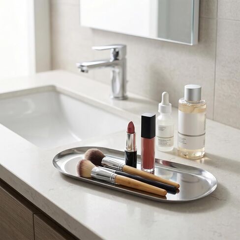 8 Pack 12 x 5 Inch Oval Stainless Steel Decorative Tray, Silver, Metal Serving Jewelry Tray for Bathroom Makeup in Kuwait