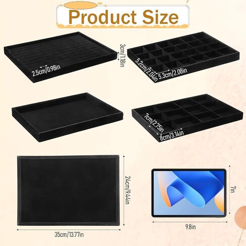 4 Pack Jewelry Tray, Stackable Velvet Jewelry Organizer Tray Jewelry-Tray Stackable Jewelry-Trays 3.8"x9.5"x1.2" Divided Ring Organizer-Tray for Necklace Earring Ring Watch Bracelet,Black in Saudi Arabia