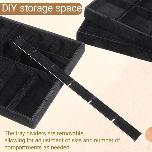 4 Pack Jewelry Tray, Stackable Velvet Jewelry Organizer Tray Jewelry-Tray Stackable Jewelry-Trays 3.8"x9.5"x1.2" Divided Ring Organizer-Tray for Necklace Earring Ring Watch Bracelet,Black in Saudi Arabia