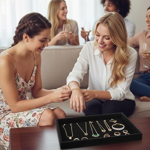 4 Pack Jewelry Tray, Stackable Velvet Jewelry Organizer Tray Jewelry-Tray Stackable Jewelry-Trays 3.8"x9.5"x1.2" Divided Ring Organizer-Tray for Necklace Earring Ring Watch Bracelet,Black in Saudi Arabia