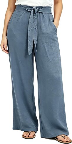 Women Wide Leg Casual Pants High Waist Flowy Palazzo Trousers Adjustable Knot Stylish Lounge Business Pants with Pockets in Saudi Arabia