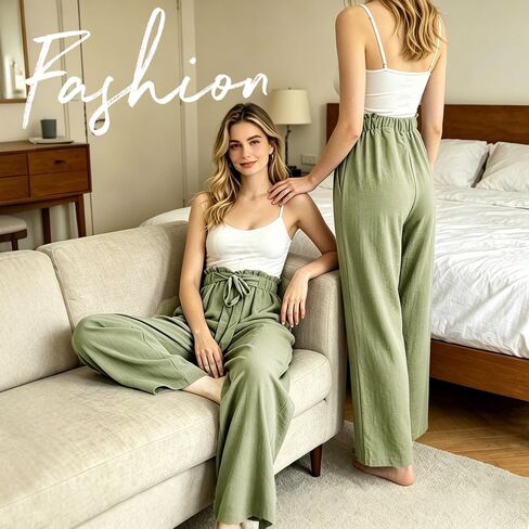 Women Wide Leg Casual Pants High Waist Flowy Palazzo Trousers Adjustable Knot Stylish Lounge Business Pants with Pockets in Saudi Arabia