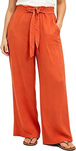 Women Wide Leg Casual Pants High Waist Flowy Palazzo Trousers Adjustable Knot Stylish Lounge Business Pants with Pockets in Saudi Arabia