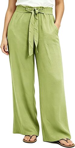 Women Wide Leg Casual Pants High Waist Flowy Palazzo Trousers Adjustable Knot Stylish Lounge Business Pants with Pockets in Saudi Arabia