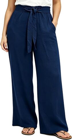 Women Wide Leg Casual Pants High Waist Flowy Palazzo Trousers Adjustable Knot Stylish Lounge Business Pants with Pockets in Saudi Arabia