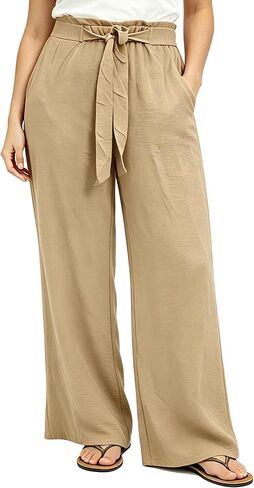Women Wide Leg Casual Pants High Waist Flowy Palazzo Trousers Adjustable Knot Stylish Lounge Business Pants with Pockets in Saudi Arabia
