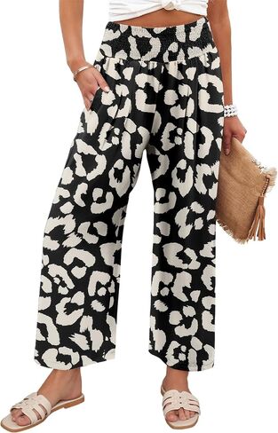 Angerella Women's Wide Leg Pants Casual High Waisted Palazzo Pants Summer Flowy Beach Lounge Trousers with Pockets in Kuwait