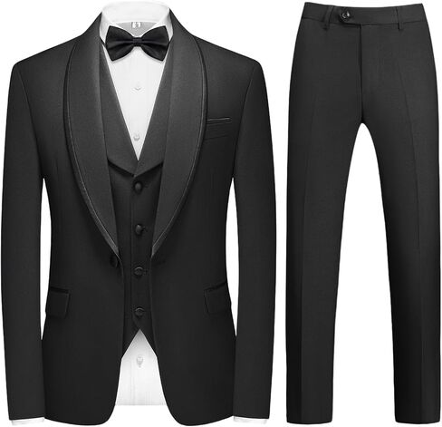 Rogers & Morris Tuxedo Suits for Men Solid Black 4 Piece Regular Fit Formal Set in Saudi Arabia