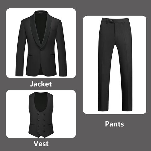 Rogers & Morris Tuxedo Suits for Men Solid Black 4 Piece Regular Fit Formal Set in Saudi Arabia
